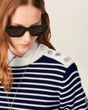 Charger l'image dans la galerie, AMI Femme Pull Marinière en Laine Marine Ivoire
