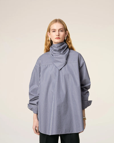 AMI Femme Blouse Rayée Col Bandana Bleue