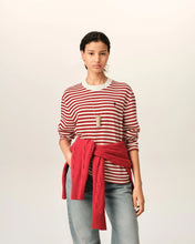Charger l'image dans la galerie, AMI Femme T-shirt Marinière Ami de Coeur Noir Rouge Rubis Ivoire