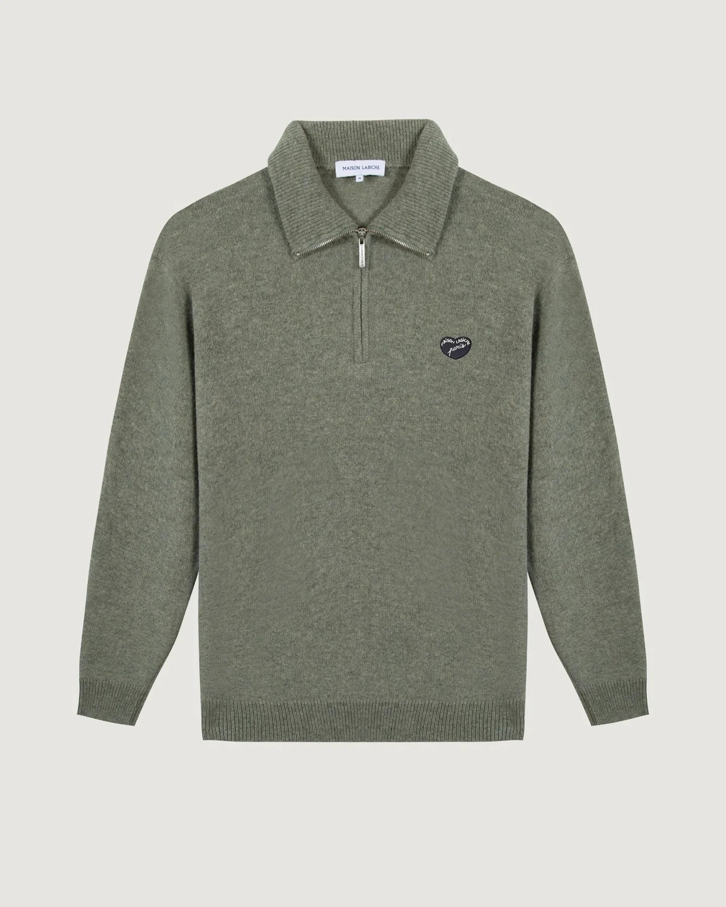 Maison Labiche Pull Zip en Laine Patch Coeur Smoke Green