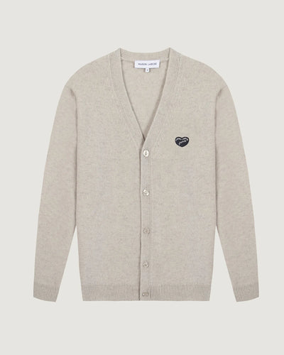 Maison Labiche Cardigan en Laine Patch Coeur Cement