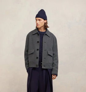 AMI Veste Double Face en Laine Cachemire Gris