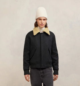 AMI Veste Blouson Court en Drap de Laine Heather grey