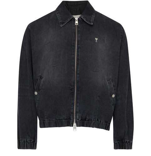 AMI Veste Denim Zippée Ami de Coeur Noir