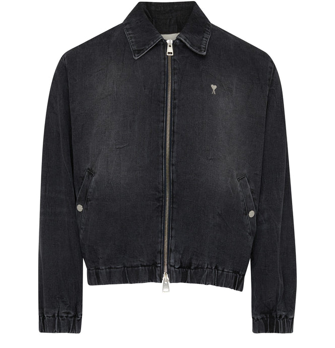 AMI Veste Denim Zippée Ami de Coeur Noir