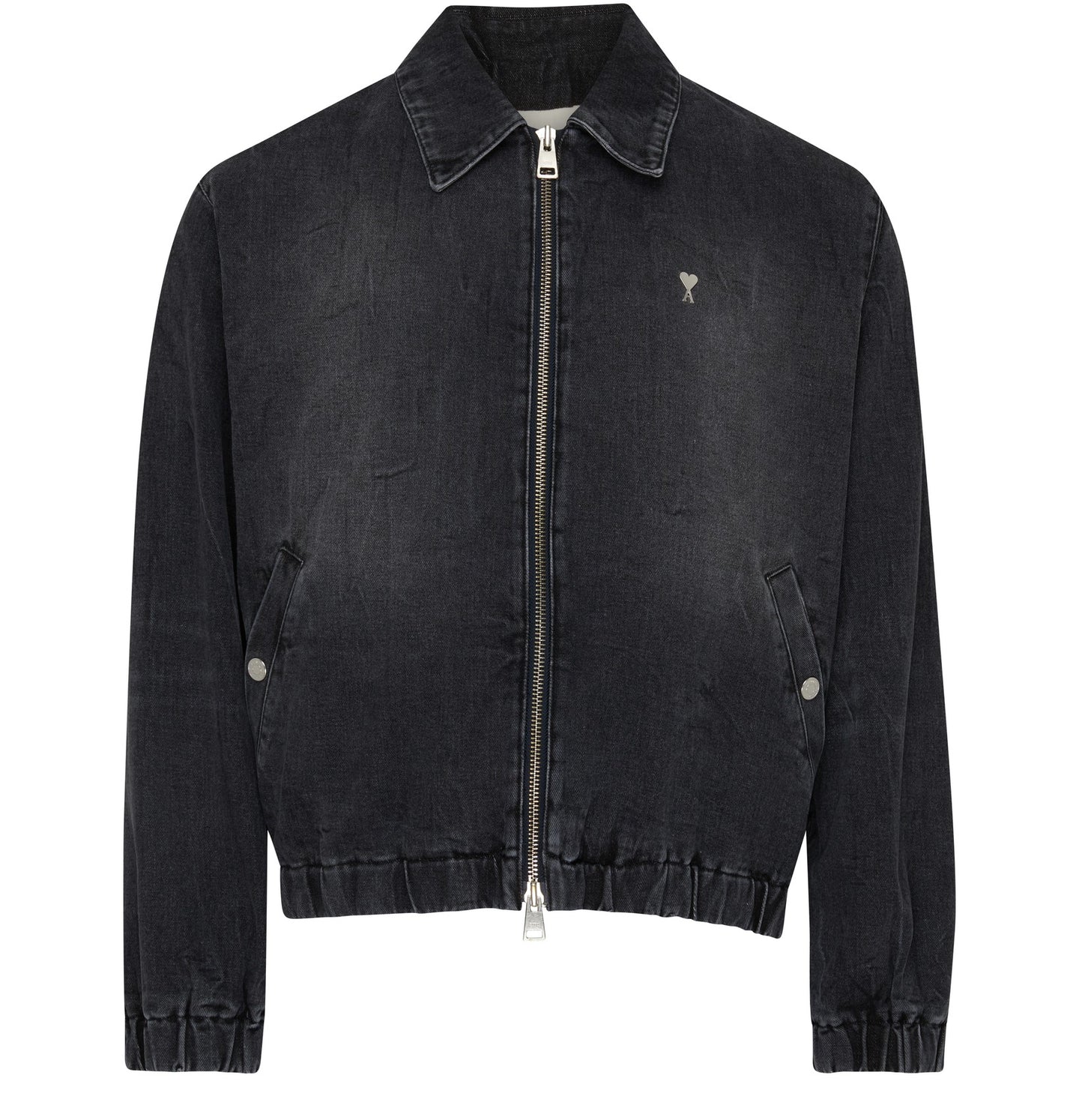 AMI Veste Denim Zippée Ami de Coeur Noir