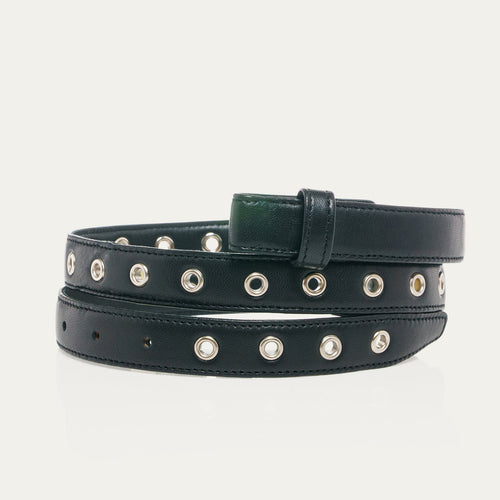 Claris Virot Ceinture Baby Sans Boucle avec Oeillets Cuir Nappa Noir