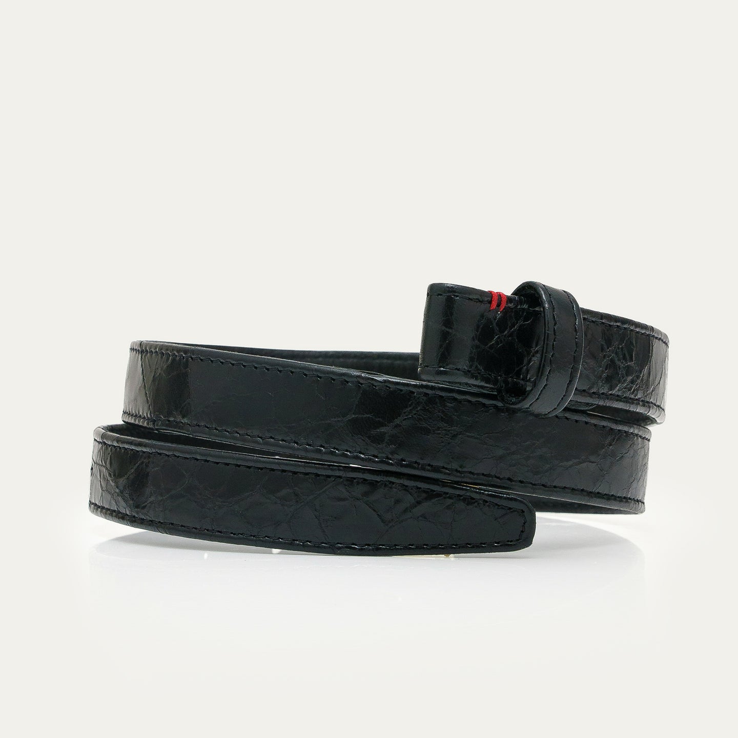 Claris Virot Ceinture Baby Sans Boucle en Cuir Vernis Vintage Noir