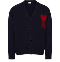 Charger l&#39;image dans la galerie, AMI Cardigan Boxy Ami de Coeur en Laine Marine