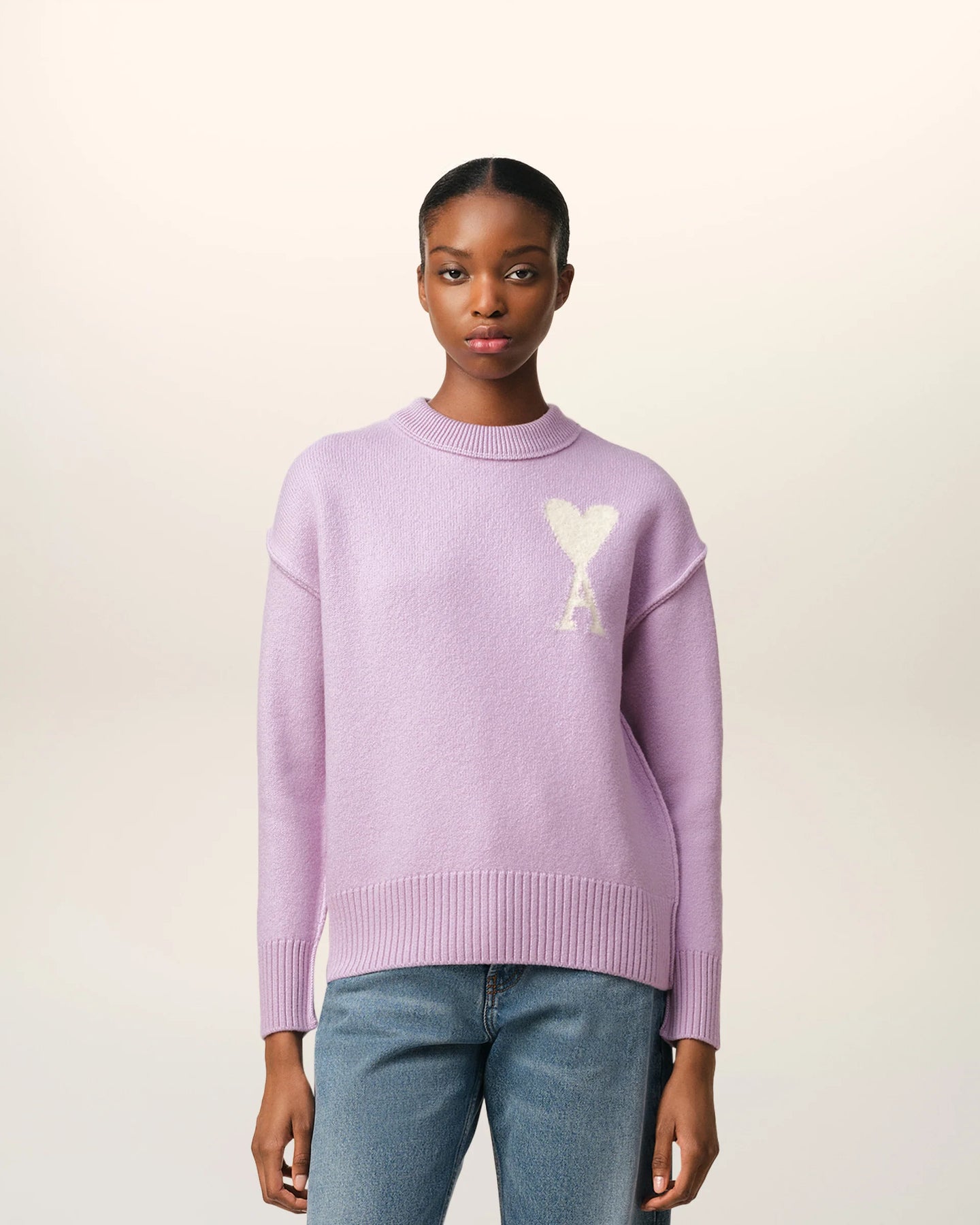 AMI Femme Pull Ami de Coeur en Laine Lilas
