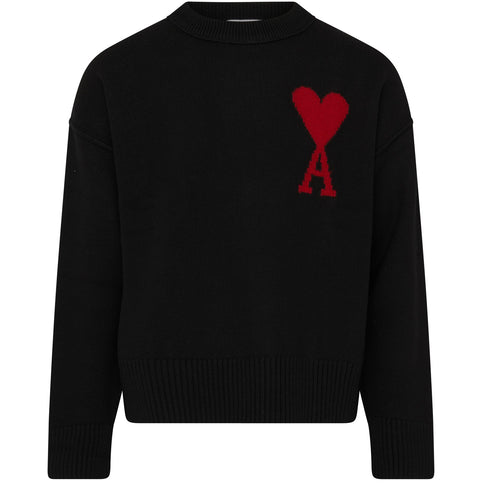 AMI Pull Boxy Ami de Coeur en Laine Noir