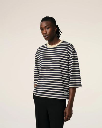 AMI T-shirt Loose Rayé Bleu Marine