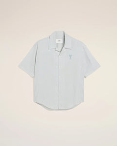 AMI Chemise Manches Courtes Rayée Blanc Note Bleue