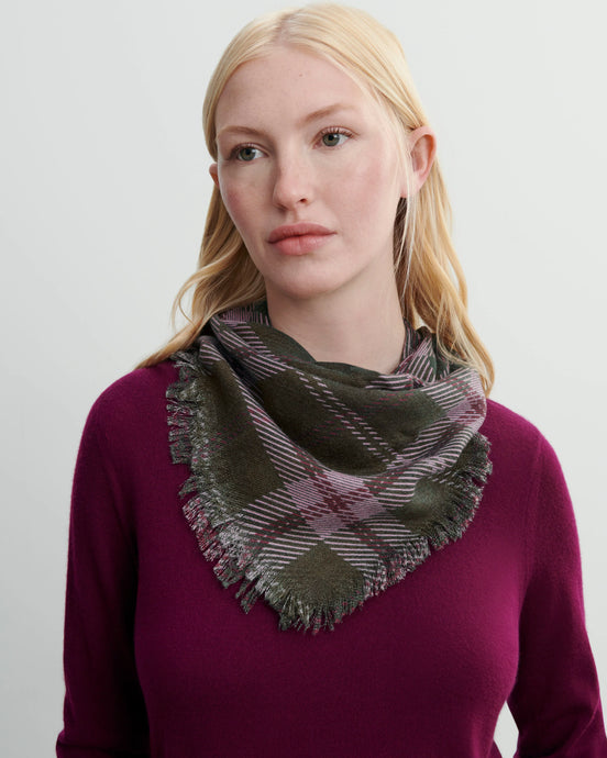 Eric Bompard Foulard Mini Carré en Cachemire Tartan Bronze