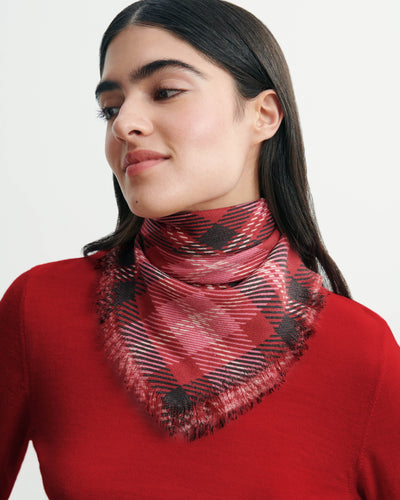 Eric Bompard Foulard Mini Carré en Cachemire Tartan Rouge Tango