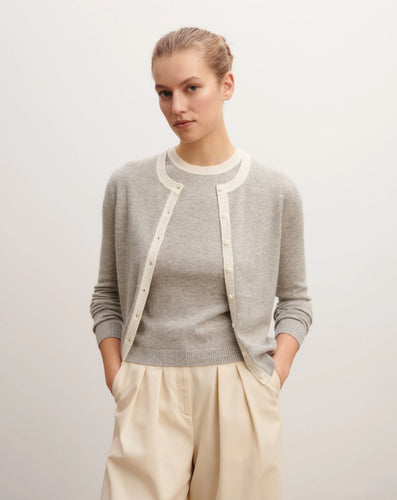Eric Bompard Cardigan Manches Boutons en Cachemire Gris Argente