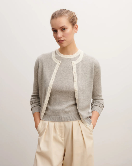 Eric Bompard Cardigan Manches Boutons en Cachemire Gris Argente