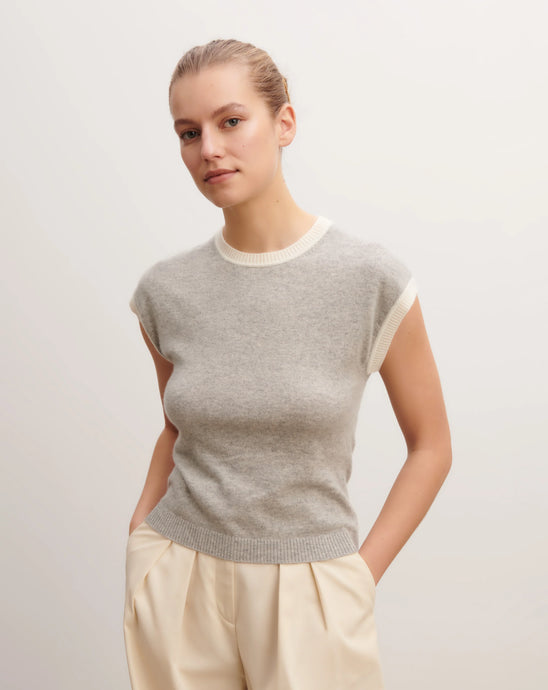 Eric Bompard Pull à Petites Manches en Cachemire Gris Argente