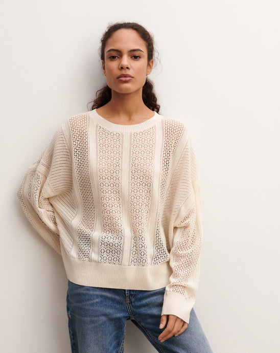 Eric Bompard Top Col Rond Pointelle en Cachemire Naturel