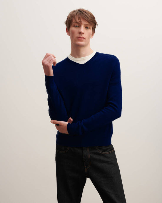 Eric Bompard Pull V Manches Marteau en Cachemire Bleu Nocturne