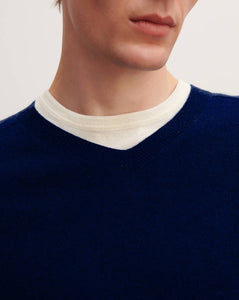 Eric Bompard Pull V Manches Marteau en Cachemire Bleu Nocturne