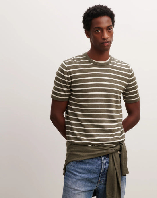 Eric Bompard T-Shirt Marinière en Coton Cachemire Kaki Ombre