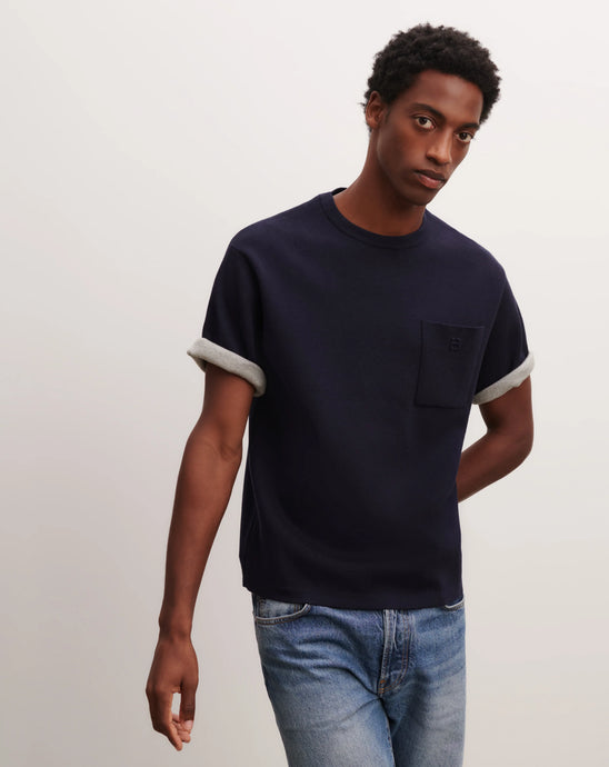 Eric Bompard T-Shirt Double Face en Coton Cachemire Marine
