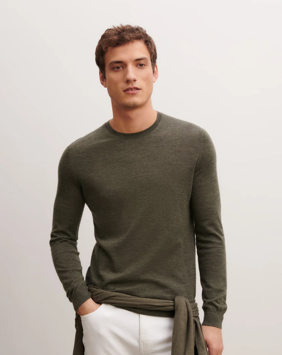 Eric Bompard Pull Col Rond en Cachemire Kaki Ombre