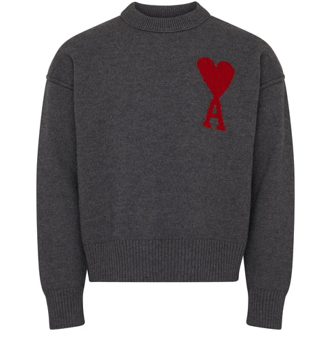 AMI Pull Boxy Ami de Coeur en Laine Gris