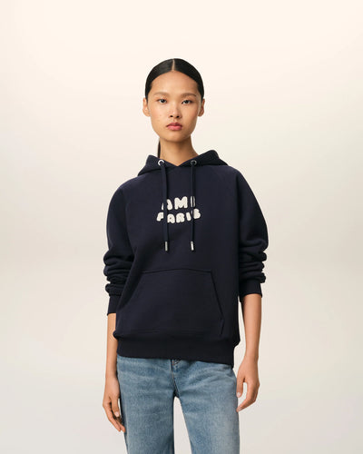AMI Femme Hoodie Patch Ami Paris Bleu Marine