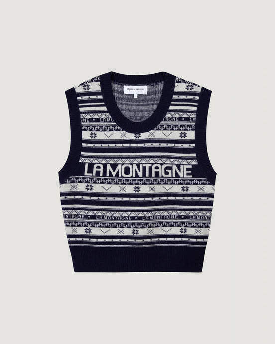 Maison Labiche Pull Montagne en Laine Navy