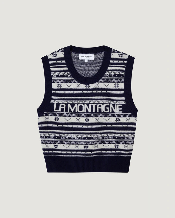 Maison Labiche Pull Montagne en Laine Navy