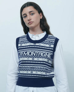 Maison Labiche Pull Montagne en Laine Navy