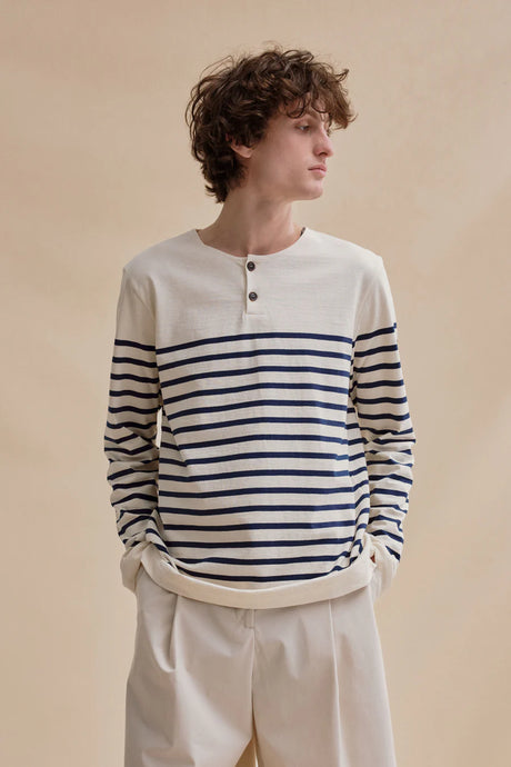 Le Minor Marinière Col Boutonné Ecru