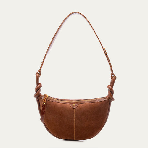 Claris Virot Sac Mini Chris Demi-Lune en Cuir Cognac
