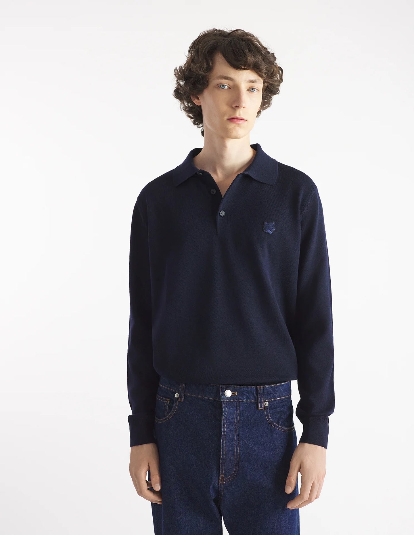 Maison Kitsuné Pull Polo Bold Fox Head Patch Ink Blue