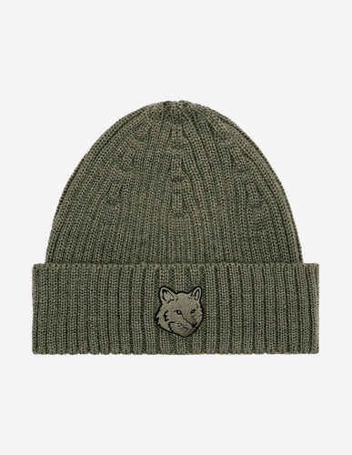 Maison Kitsuné Bonnet en Laine Fox Head Laurel Green
