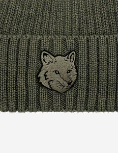 Maison Kitsuné Bonnet en Laine Fox Head Laurel Green