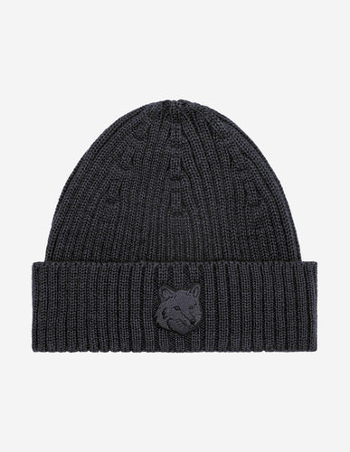 Maison Kitsuné Bonnet en Laine Fox Head Charcoal