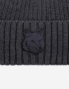 Maison Kitsuné Bonnet en Laine Fox Head Charcoal