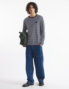Maison Kitsuné T-shirt Bold Fox Head Patch Navy Stripes