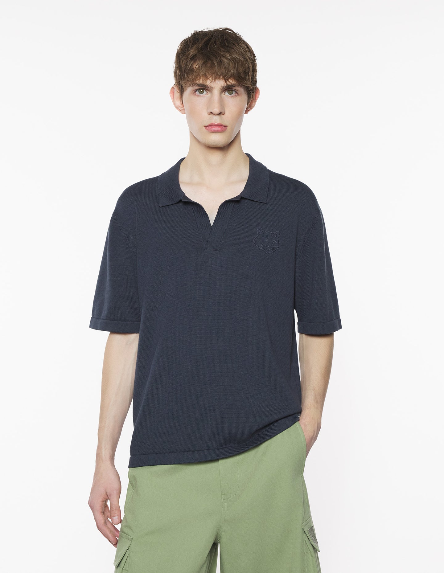 Maison Kitsuné Polo Bold Fox Embroidered Slate Grey
