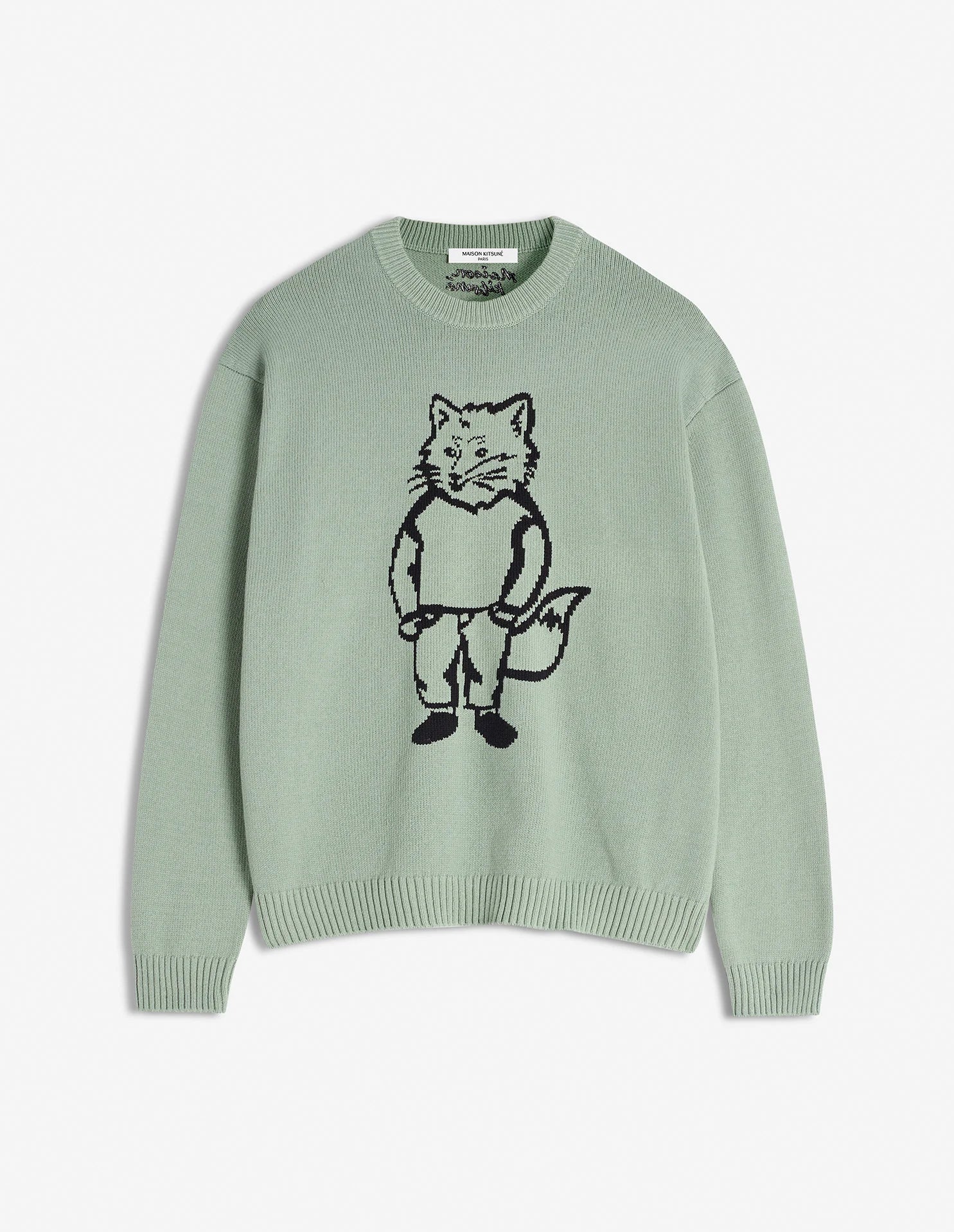 Maison Kitsuné Pull Dressed Fox intarsia Vert de Gris – Les Archives