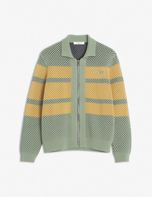 Maison Kitsuné Blouson Striped Mesh Vert de Gris