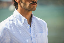 Charger l'image dans la galerie, Drapeau Noir Chemise Oxford Rayures Retro Fit Bleu