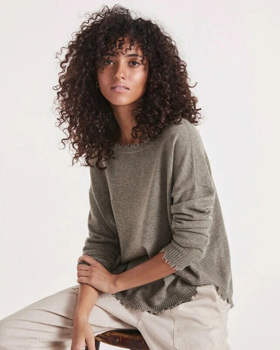 Kujten Pull Mela Cachemire Col Rond Kaki chine