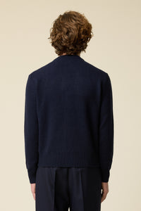 AMI Cardigan Ami de Coeur Tonal en Cachemire Laine Bleu Marine