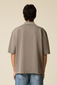 AMI Polo Manches Courtes en Viscose Gris Fume
