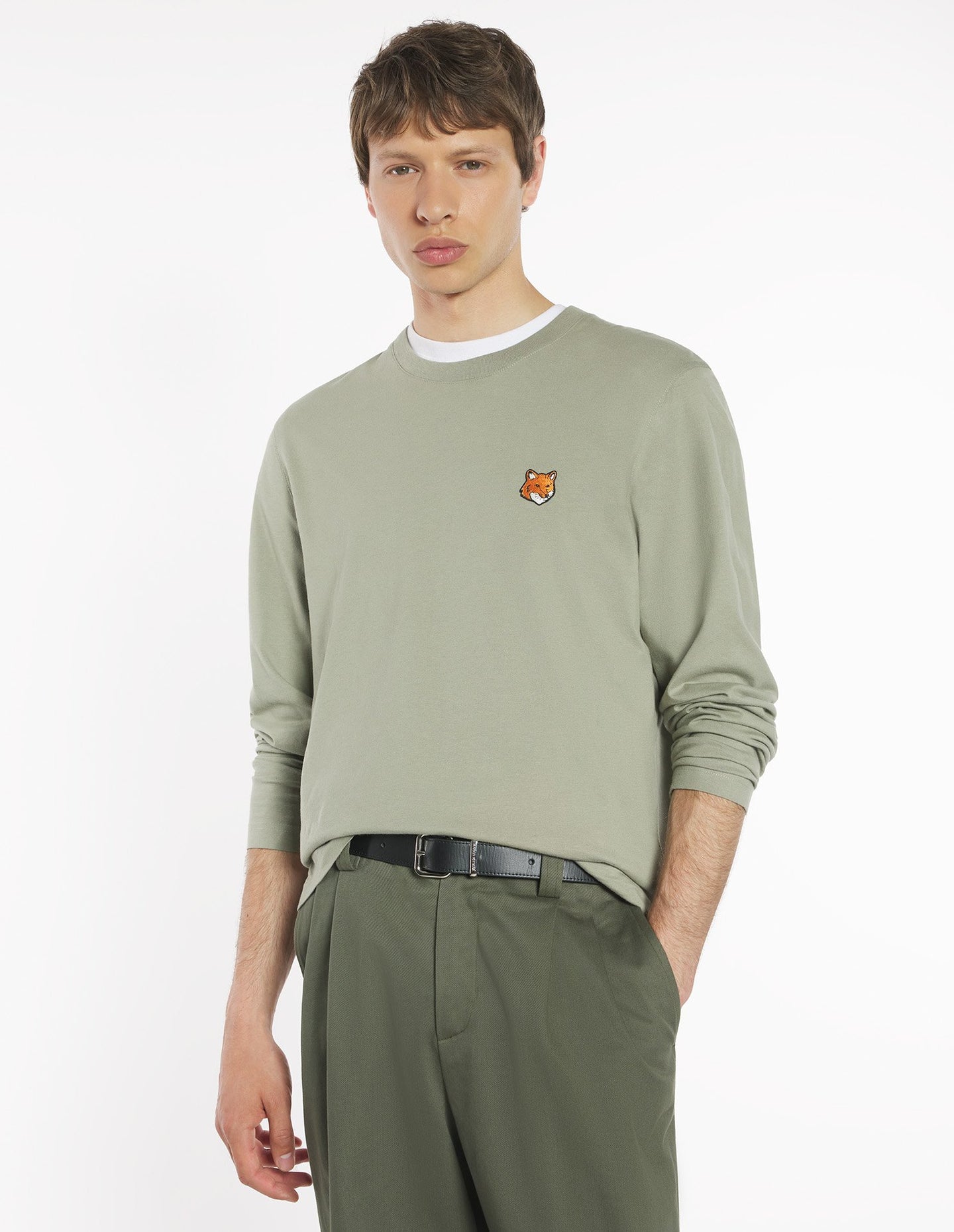 Maison Kitsuné T-Shirt Fox Head Manches Longues Laurel Green