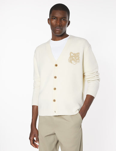 Maison Kitsuné Cardigan Fox Head Intarsia Ecru Tan Beige
